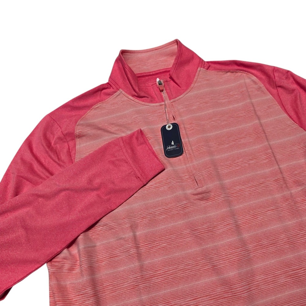 Johnnie-O Pullover Mens Medium Pink Striped Bert 1/4 Zip Performance Golf NWT